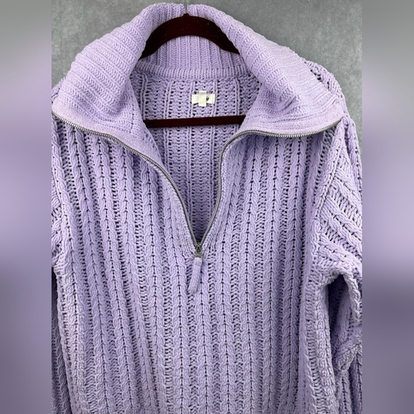 Aerie Cable Car Quarter Zip  Soft‎ Warm Purple Oversize Sweater Size XS - Picture 5 of 13